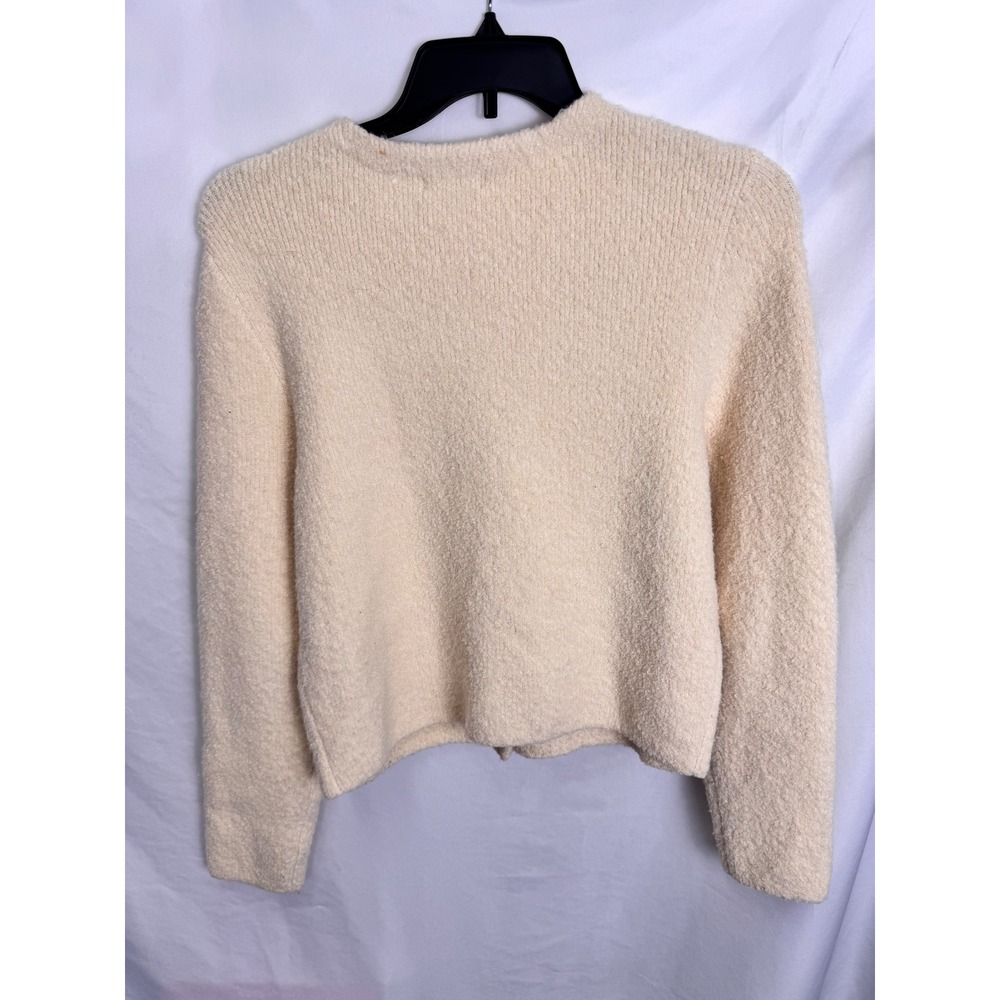 AQUA Boucle Knit Cropped Cardigan Gold Button Pockets Cream Size L‎ - Picture 7 of 9